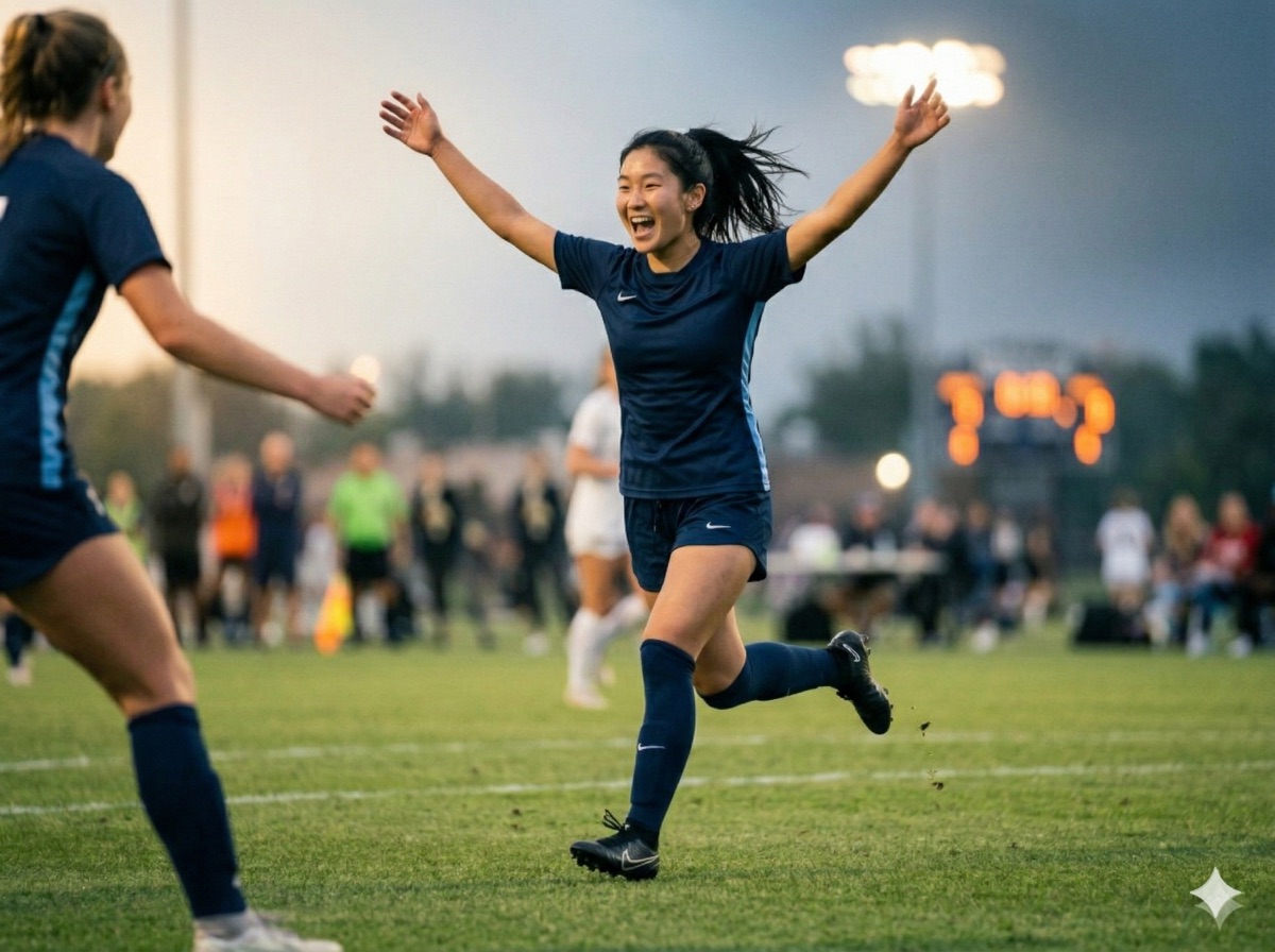Maya Chen celebrating a goal