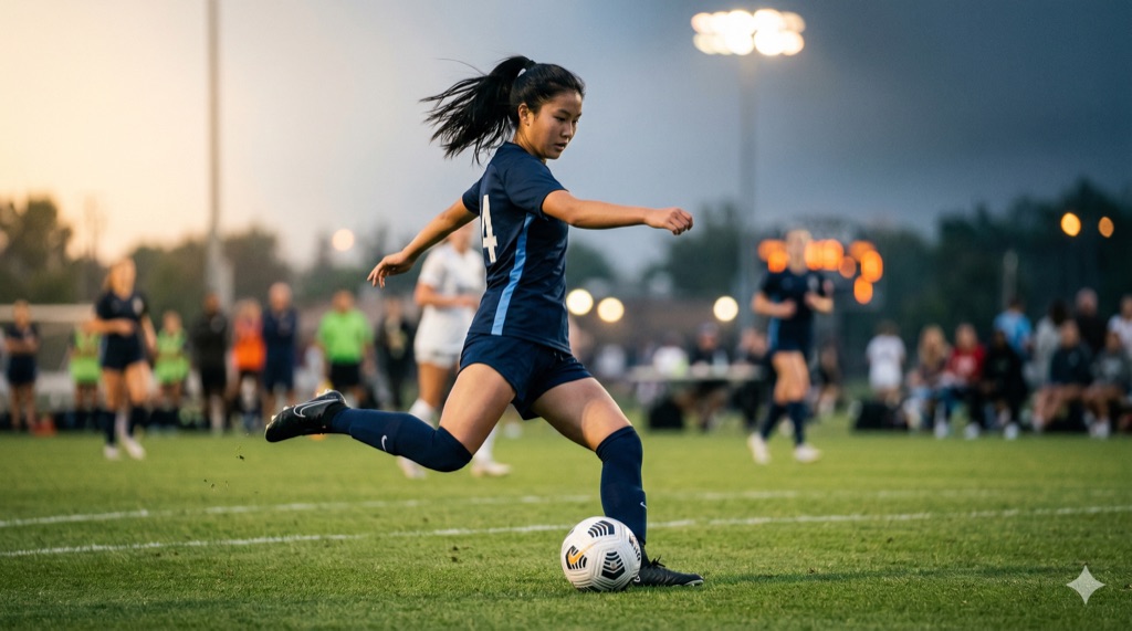 Maya Chen in action on the pitch